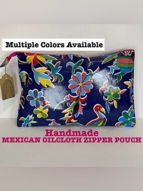 Handmade Mexican oilcloth zipper pouch bag